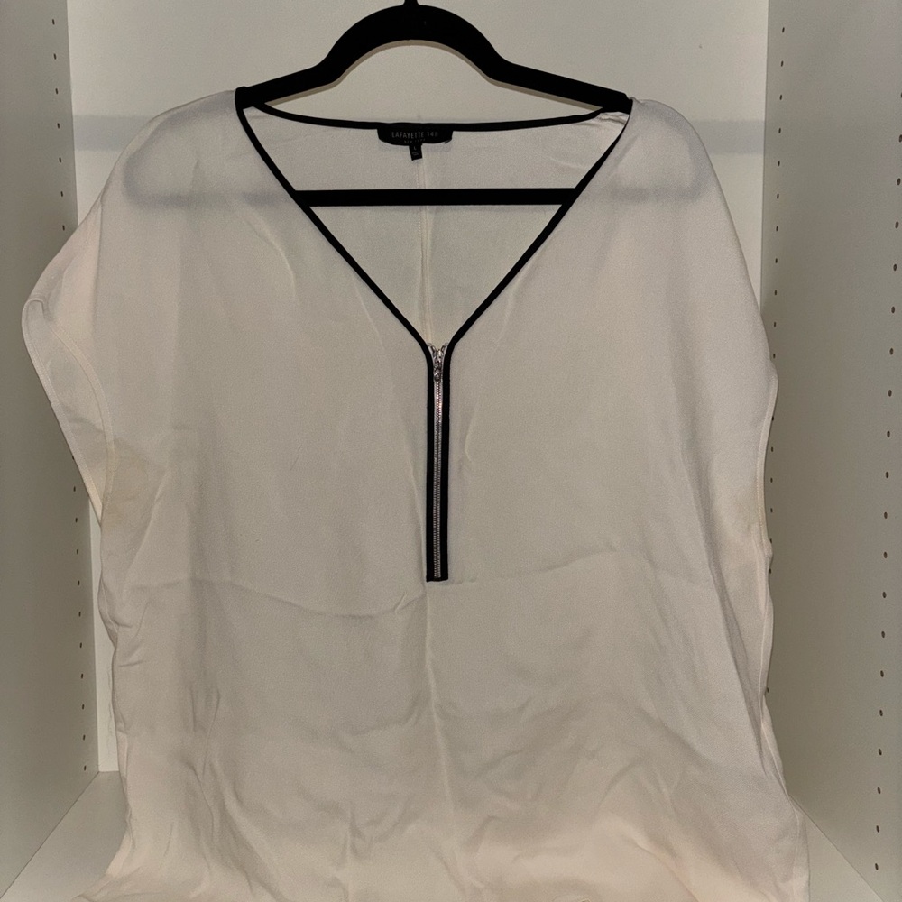 Lafayette 148 New York Cream Blouse with Black Accents